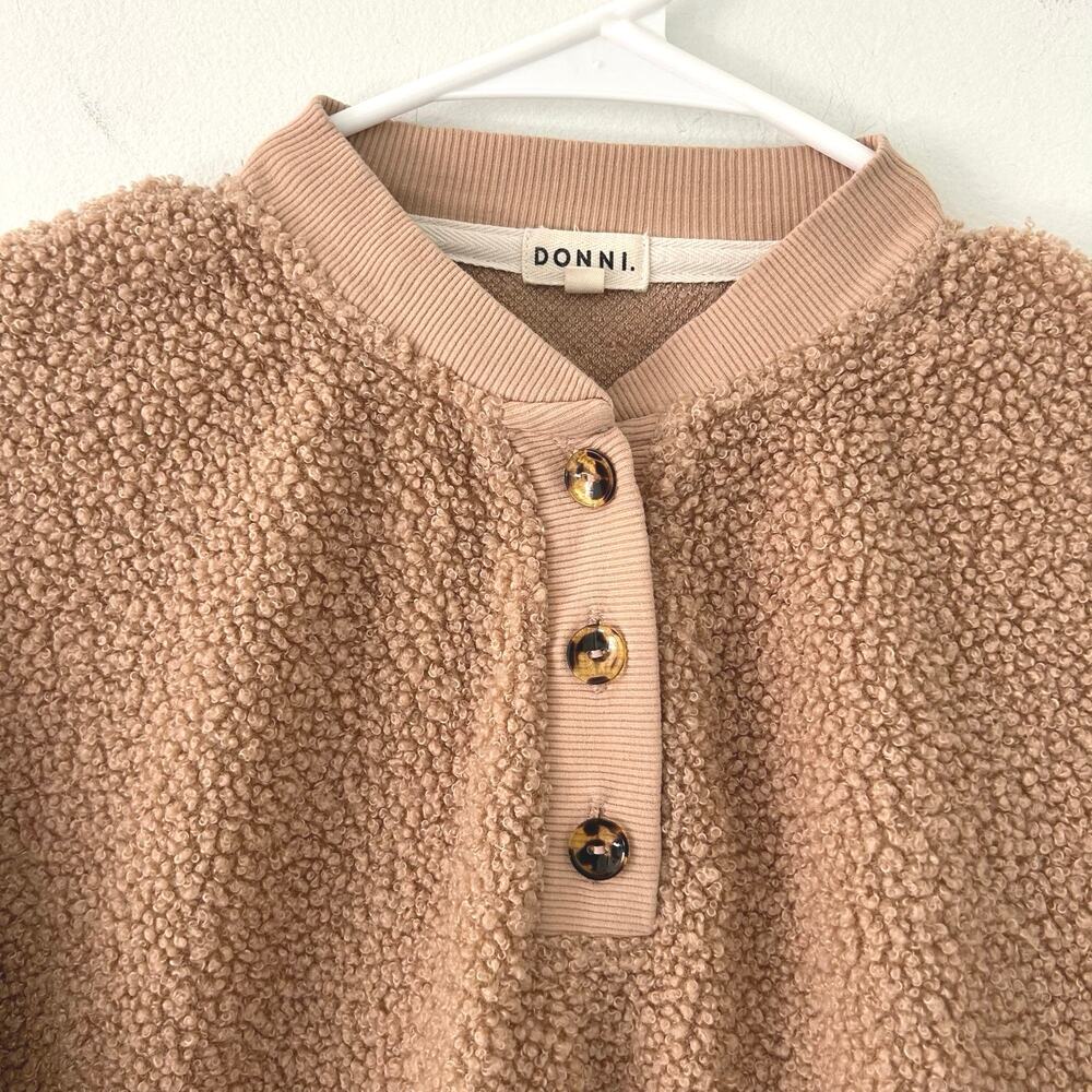 Donni Women's Mini Sherpa Henley Camel Tan Long Sleeve Shirt S Small - Picture 3 of 8